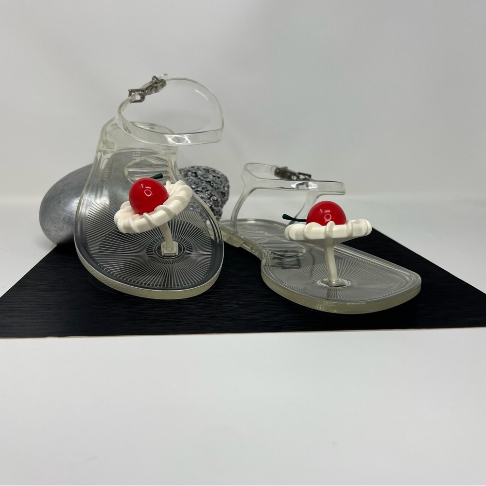Katy Perry Collections Clear Jelly Sandals with Red Cherry and White Flower - Picture 4 of 16